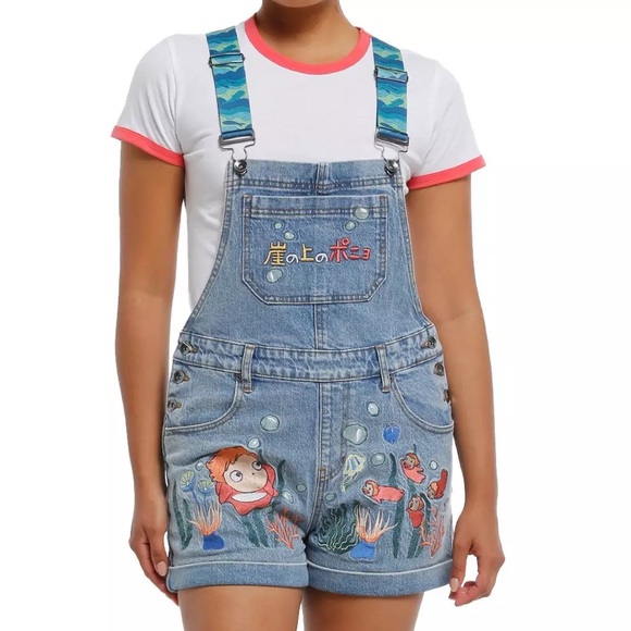 Studio Ghibli Ponyo‎ Embroidered Denim Shortalls Hot Topic